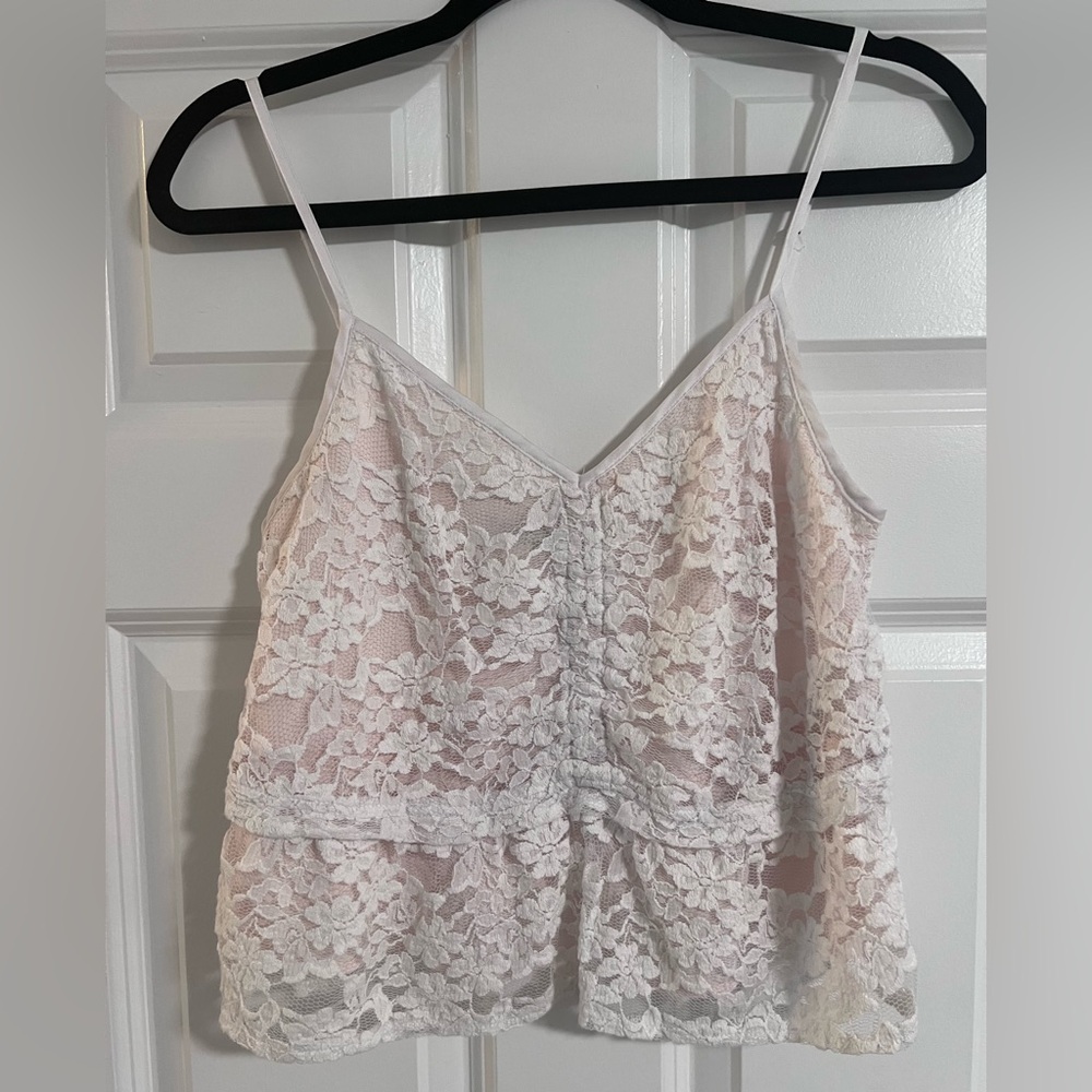 White/Pink Lace Sleeveless Abercrombie & Fitch Top